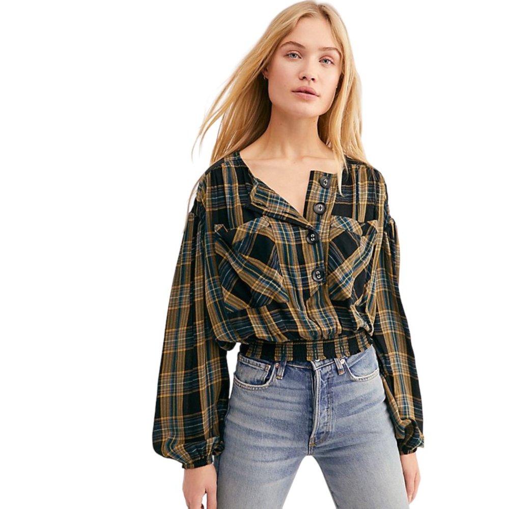 Free People Cropped Top - Plaid